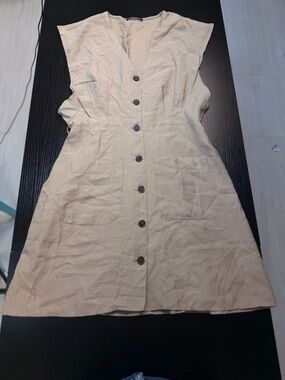 Zara Beige Sleeveless Button-Front Mini Dress